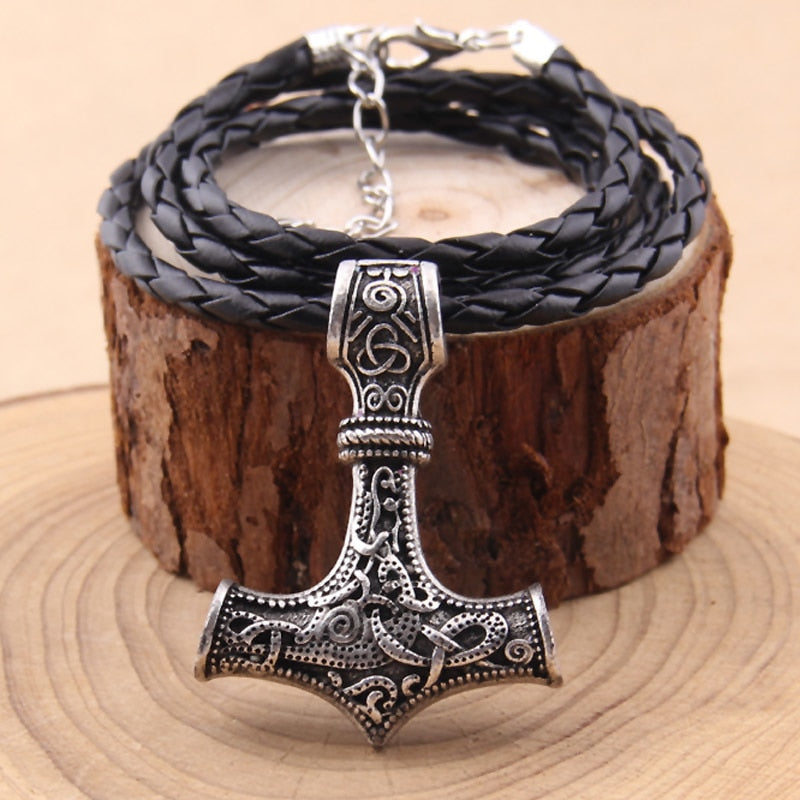 1pcs thor's hammer mjolnir pendant necklace viking scandinavian norse viking necklace with stainless steel chain