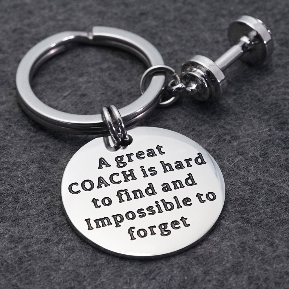 dumbbell charm keychain sport keychains a great coach engraved words birthday gift