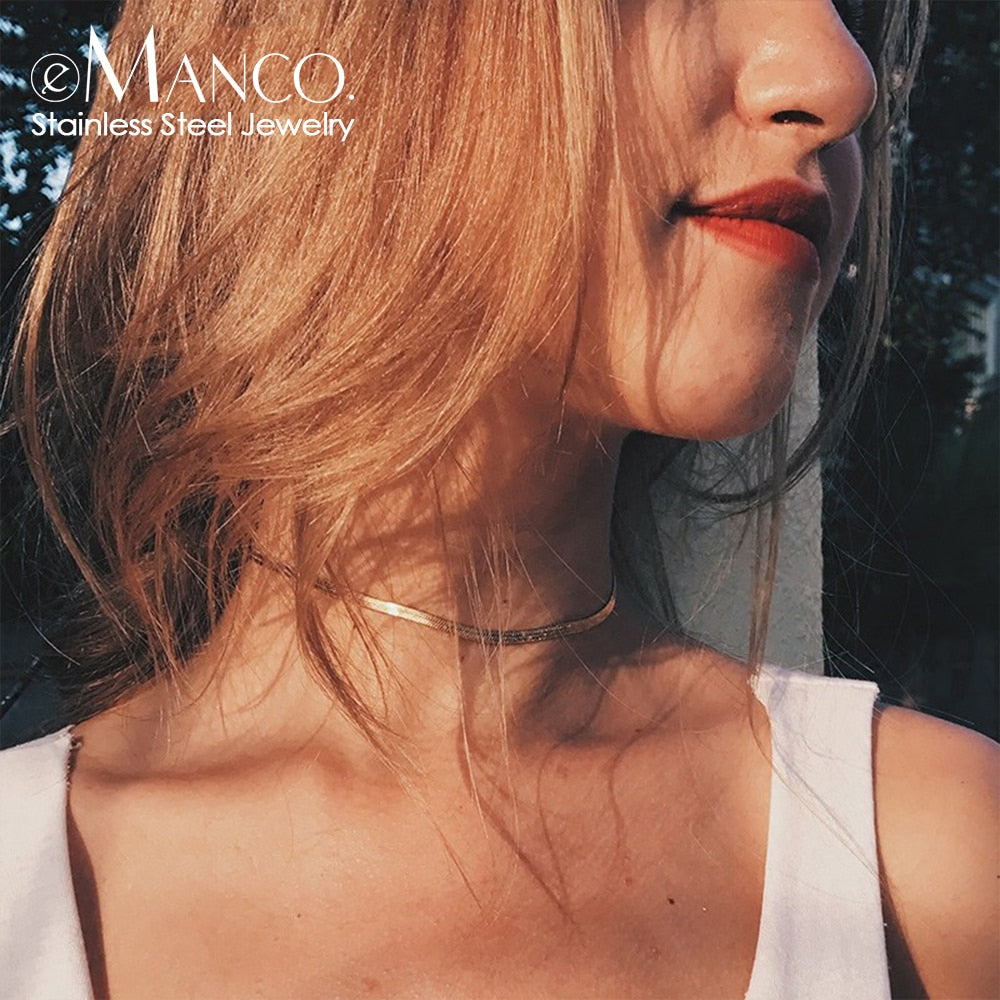 eManco Aesthetic Gold Stainless Steel Necklace Snake Chain Choker Necklace Women Necklaces for women  Jewelry