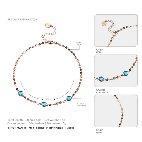 eManco Blue Crystal Choker Necklace Beads Making Charming Copper Chain Lady Gifts for Women Wholesale 4 Items 2020