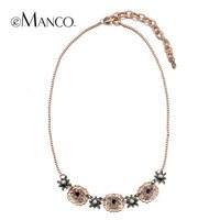 eManco Gold chain cute necklace rhinestone flower pendant necklace zi alloy charms korea chain necklace summer jewelry