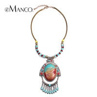 eManco Hand painted colorful resin necklace gold snake chain collar necklace colorful enamel pendant ancient silver necklace