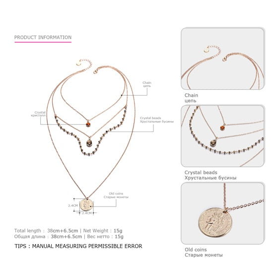 eManco Multi Layered Necklace Crystal Beads Chain Vintage Old Coin pendant necklace 2020 New Arrivals For Women Fashion Jewe