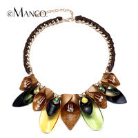 eManco acrylic flower choker necklace for women handmade weave rhinestone inlaid bib statement necklace bijoux femme NL13899