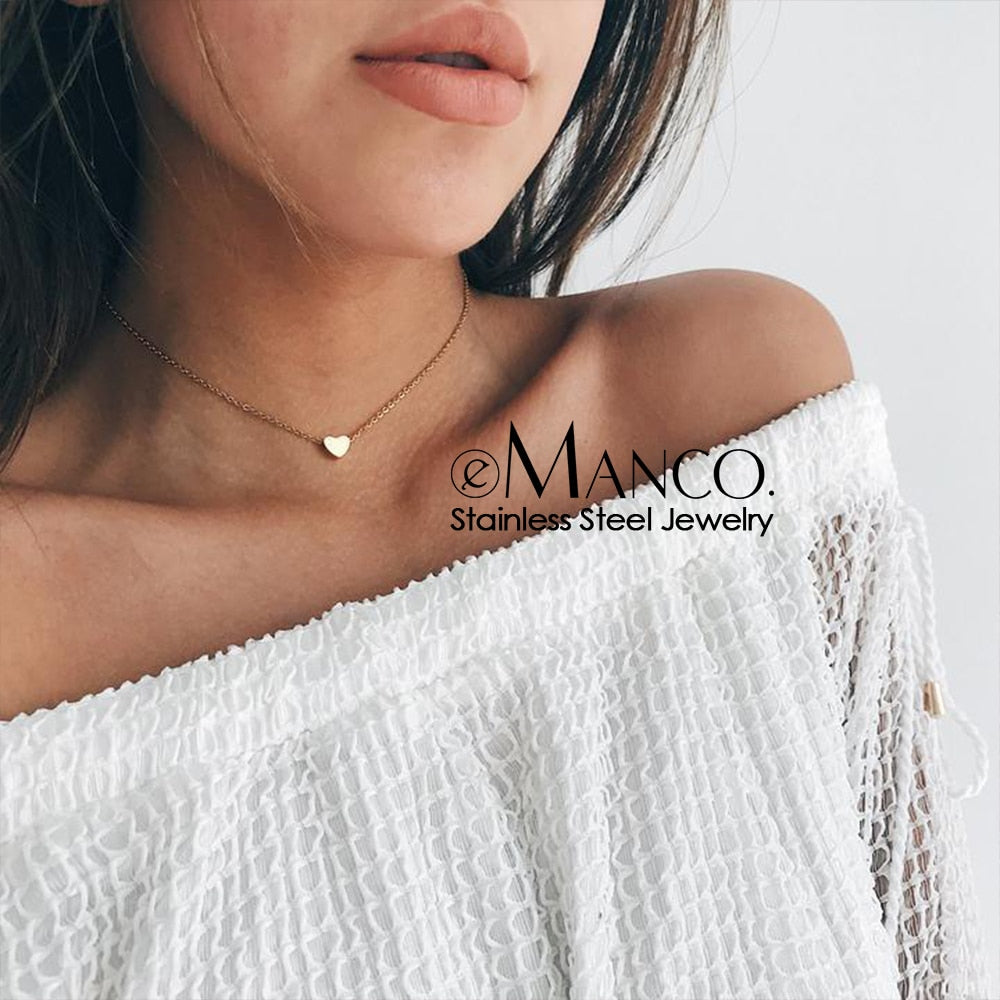 eManco gold stainless steel heart necklace women aesthetic chokers necklace for women  jewelry