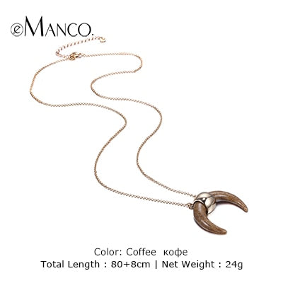 eManco two colors crescent pendant necklace vintage white ivory gold-color fine chain choker necklaces for women collier femme