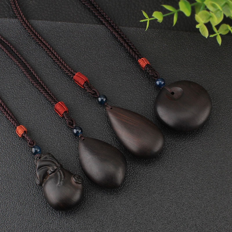 ebony Peace black sandalwood  exotic Designs ethnic Nepal pendants jewelry Buddha vintage necklace accessories women