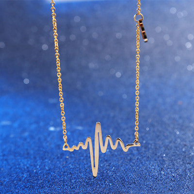 Fine jewelry 316L Stainless Steel Heart Beat Pendant Heartbeat Statement Necklace ECG Necklace