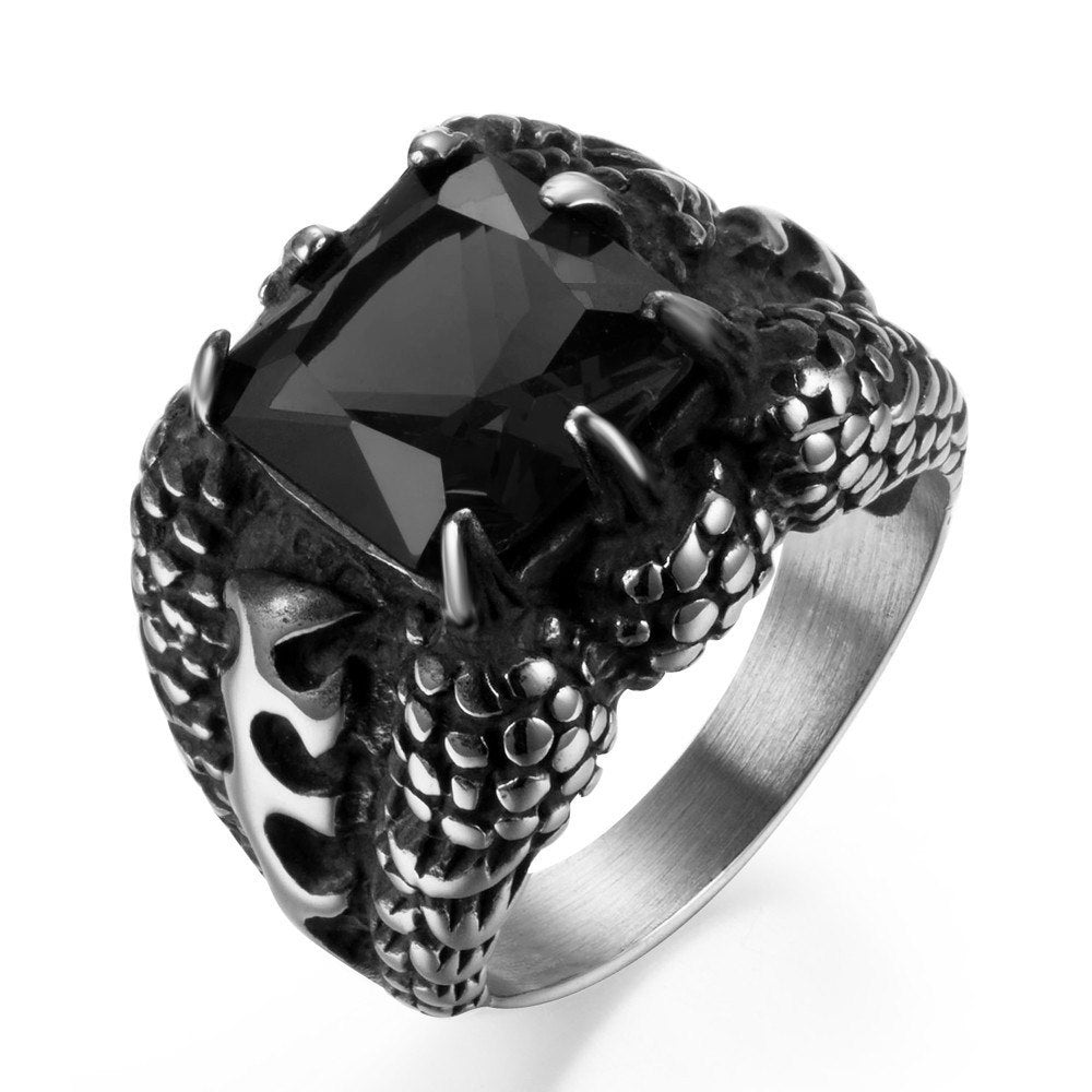 Men's Stainless Steel Dragon Claw Cubic Zircon Ring