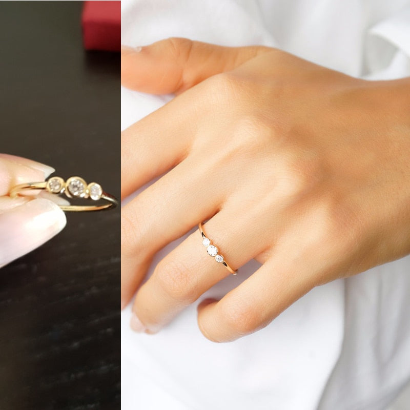 elegance tiny gold filled three cz three stone delicate minimalist dainty girl women simple cz thin ring cute jewelry drop ship
