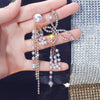 exaggeration set dangle butterfly earrings female Korean temperament asymmetrical pearl set long tassel earrings for women