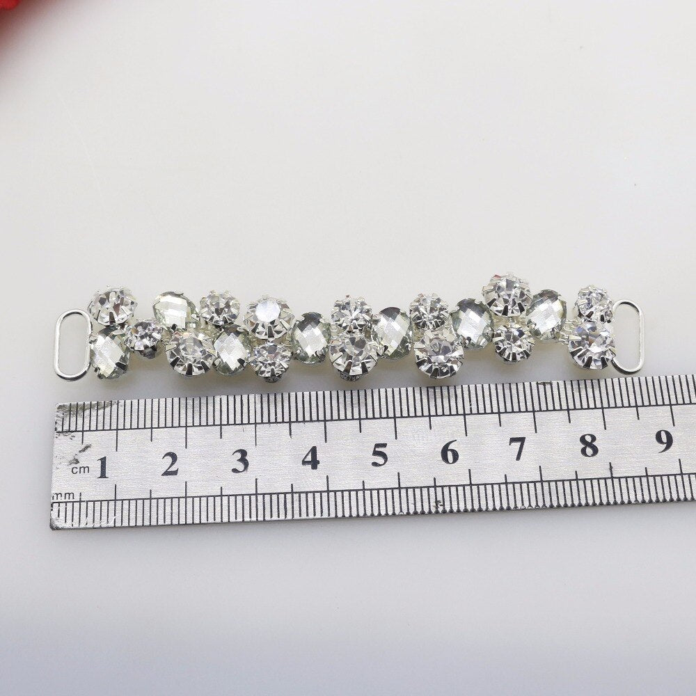 factory Outlet 2pcs 90mm* 20mm Clear Crystal Rhinestone Bikini connector buckle reinforcement flat chain Metal chain Decorative