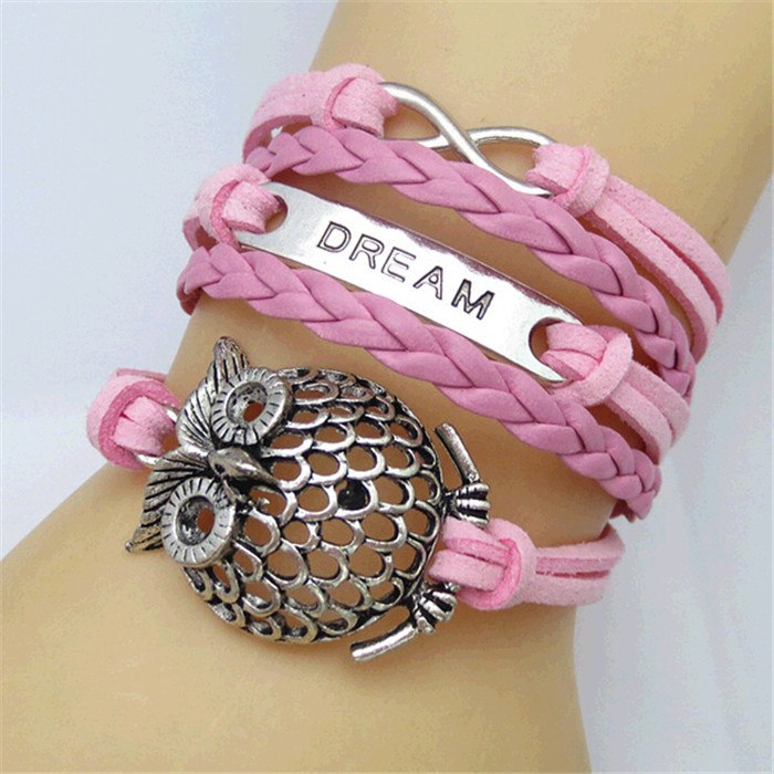 factory price  s Vintage Owl Braided Bracelets Stylish Charm Bracelet & Bangle 10 designs