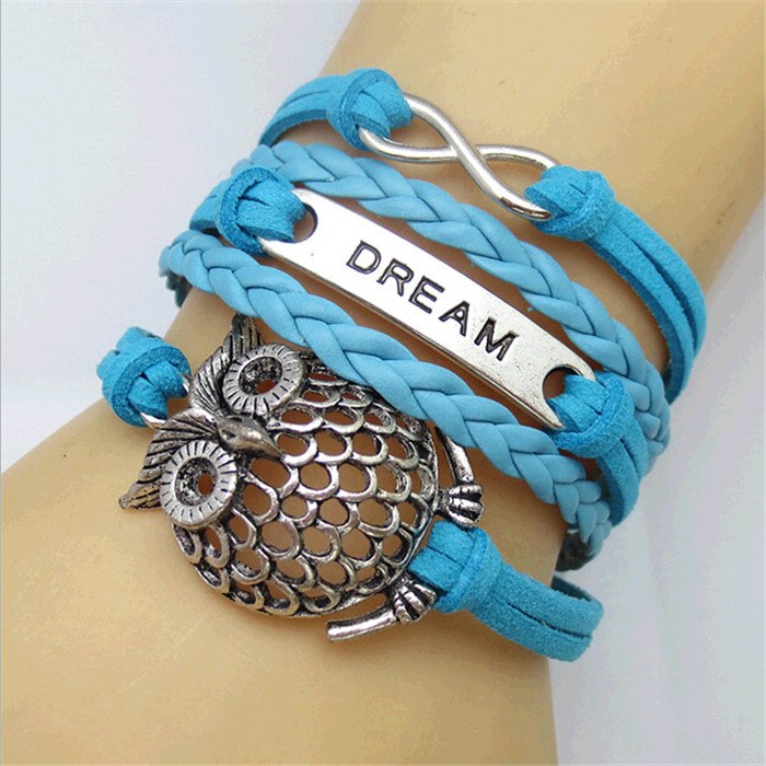 factory price  s Vintage Owl Braided Bracelets Stylish Charm Bracelet & Bangle 10 designs