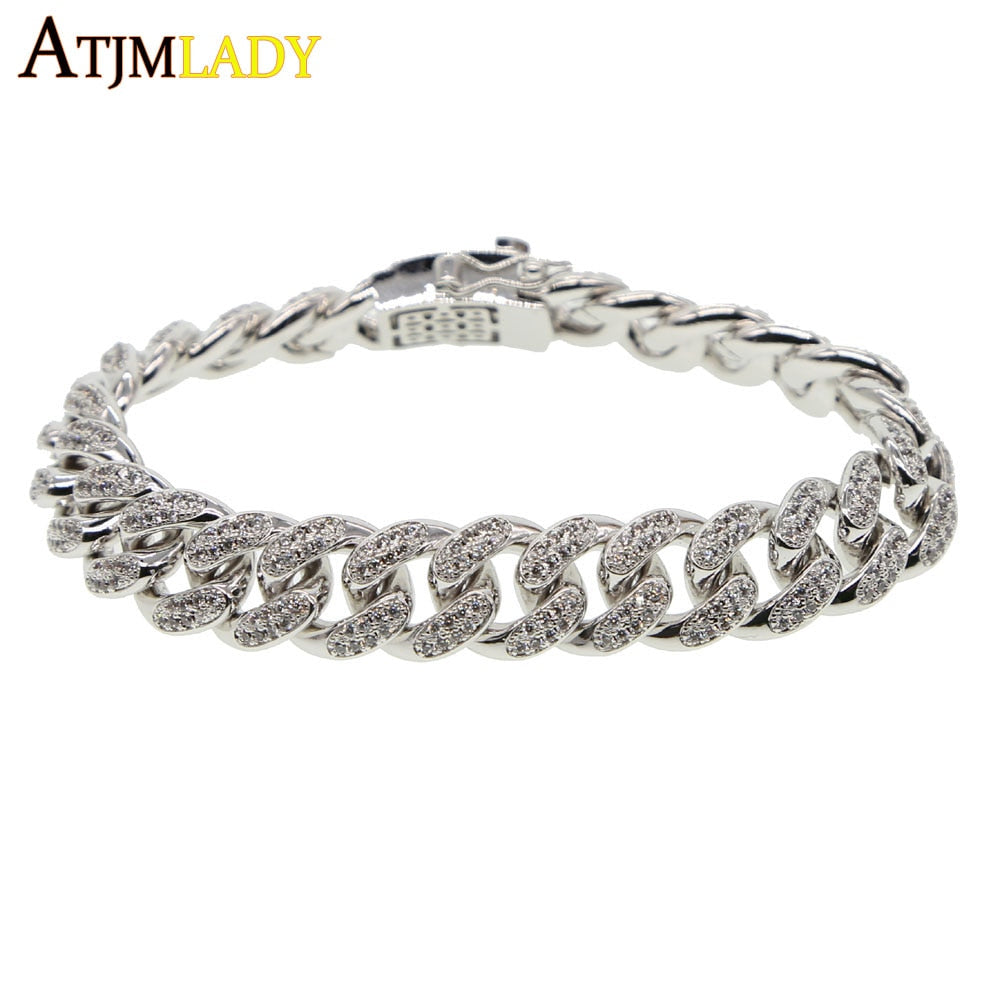 factory top quality AAA+ cubic zirconia 7 8 9 couple women men boy co Pave CZ cuban link chain silver gold color bracelet