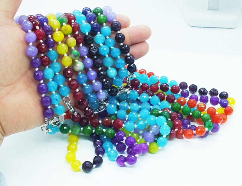 factory ! 10MM 1PCS  Brazilian mixed color semi-precious stones necklace 19 inches (note HAVE flaws)
