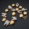 18" Freshwater Keshi Pearl Gold color Plated coin beads chokers Necklace