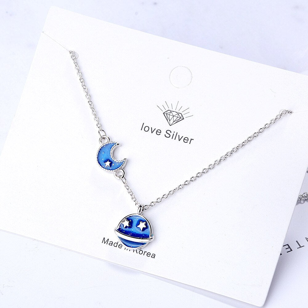 925 Stamp Silver Color star Moon Pendants and necklaces for women Female Wedding party vintage jewelry Gifts GaaBou