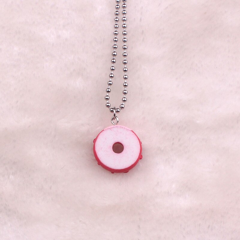 candy color stainless steel beads chain Donut pendant necklaces for women cute trendy sweet foods bijoux femme gifts