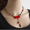 ethnic necklace vintgae jewelry rose necklace red,thailand version handmade jewelry carved lacquer necklace