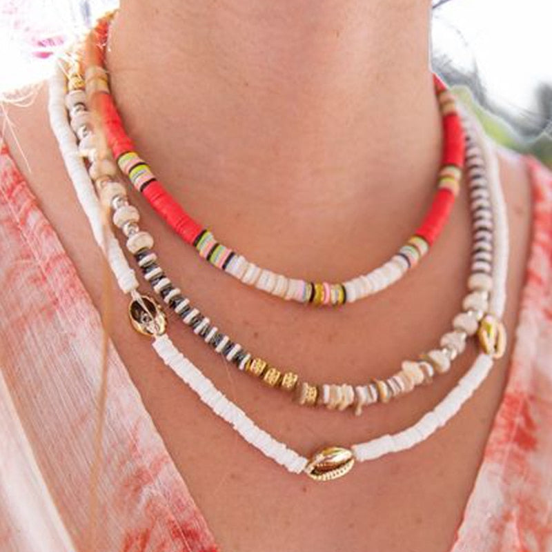 handmade soft ceramic necklace 2022 color matching boho clothes accessories for women rainbow hoop jewelry gifts