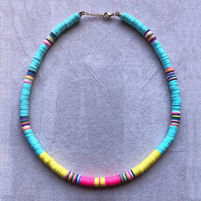 handmade soft ceramic necklace 2022 color matching boho clothes accessories for women rainbow hoop jewelry gifts