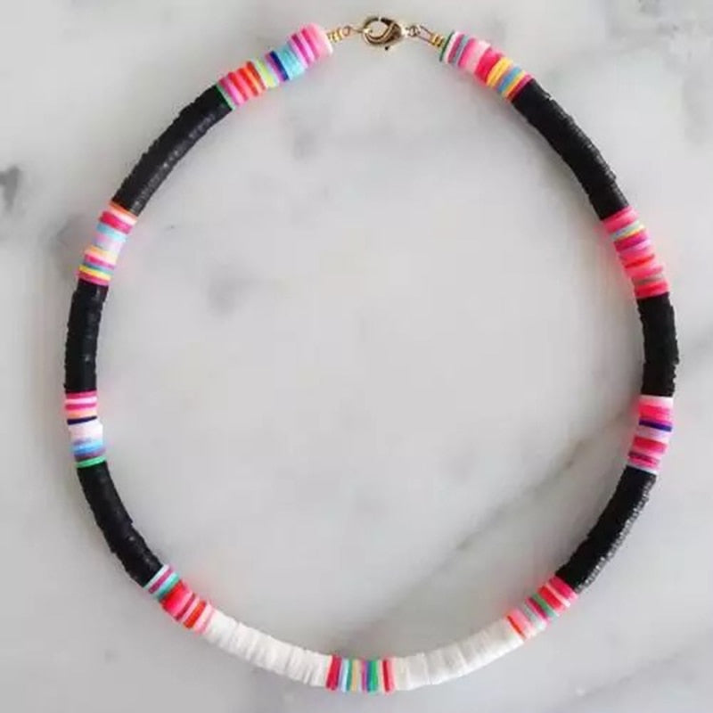 handmade soft ceramic necklace 2022 color matching boho clothes accessories for women rainbow hoop jewelry gifts