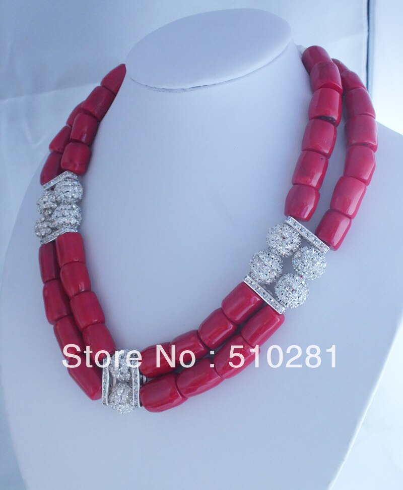 red coral double strands jewelry necklace 21"