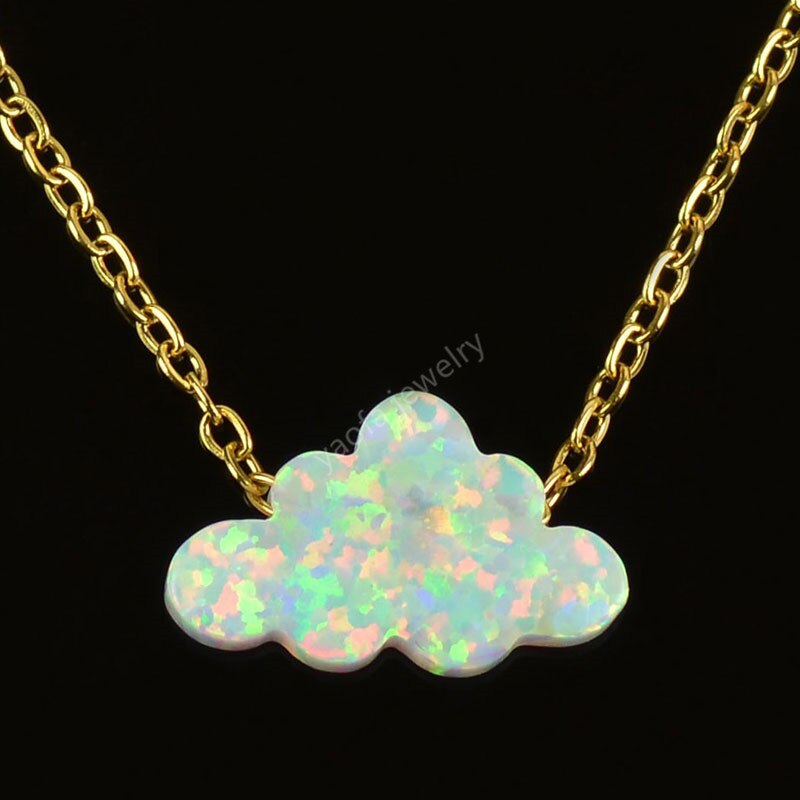 simple 7.3*12mm white Opal Cloud Necklace stelring sliver Jewelry Gifts For Girl women