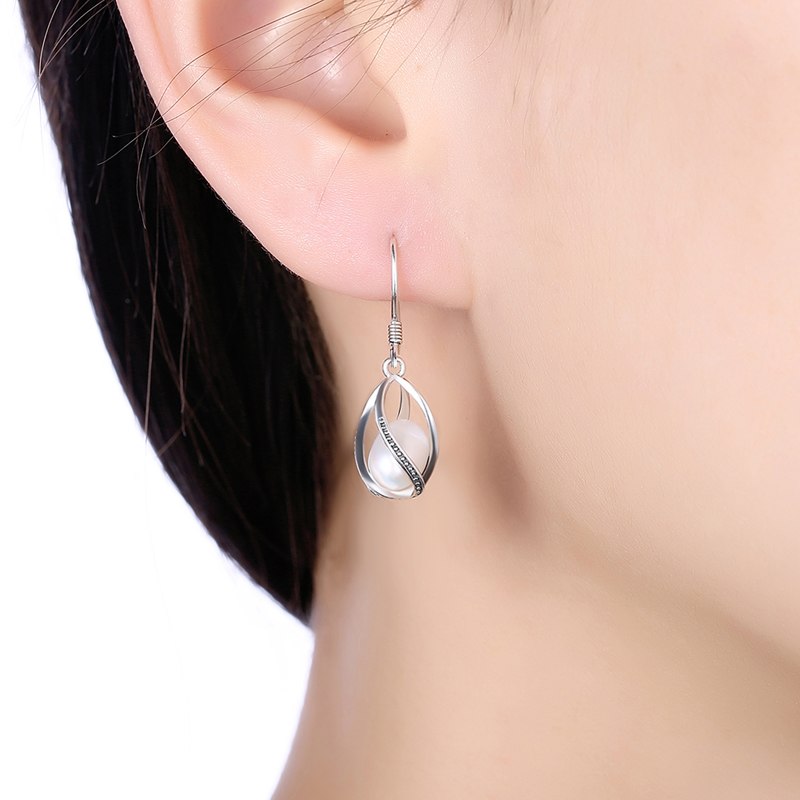 fashion trendy Cage Pearl drop earrings for Women Natural 925 Sterling Silver Charming Pearl earrings jewelry