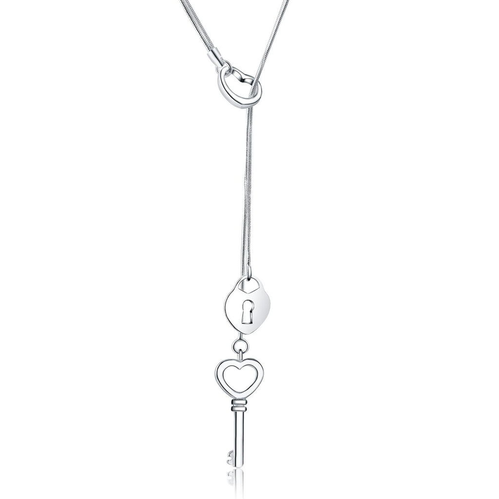 fine 925 Stamped Silver color romantic Heart lock key Necklace For Women  Wedding party Jewelry Christmas gifts