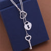 fine 925 Stamped Silver color romantic Heart lock key Necklace For Women  Wedding party Jewelry Christmas gifts