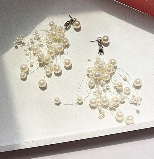 fine jewelry All over the sky star fairy pearl earrings beautiful gentle temperament transparent line tassel woman earrings