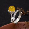 fine silver inlaid restoring ancient ways chalcedony agate pomegranate red round bead   ms lotus opening ring