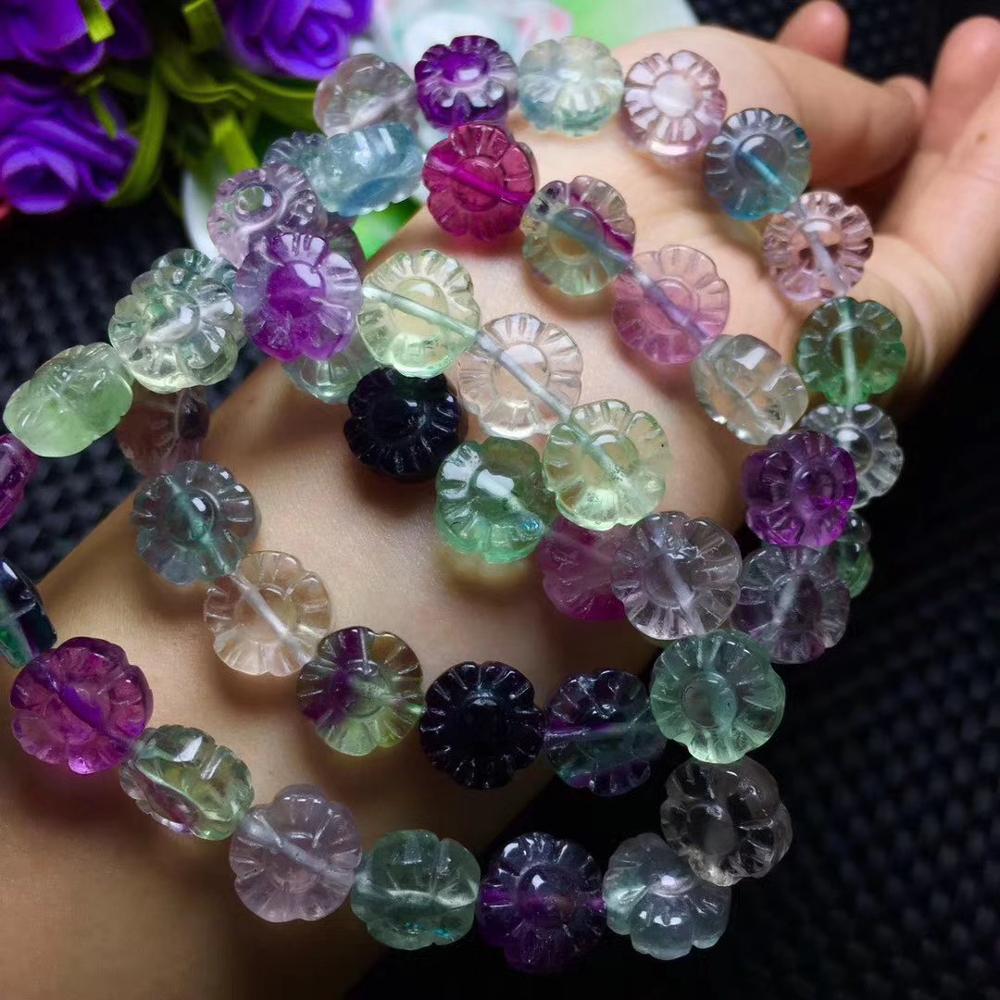 fluorite carved flower 12mm bracelet 7.5inch   beads nature woman 2020