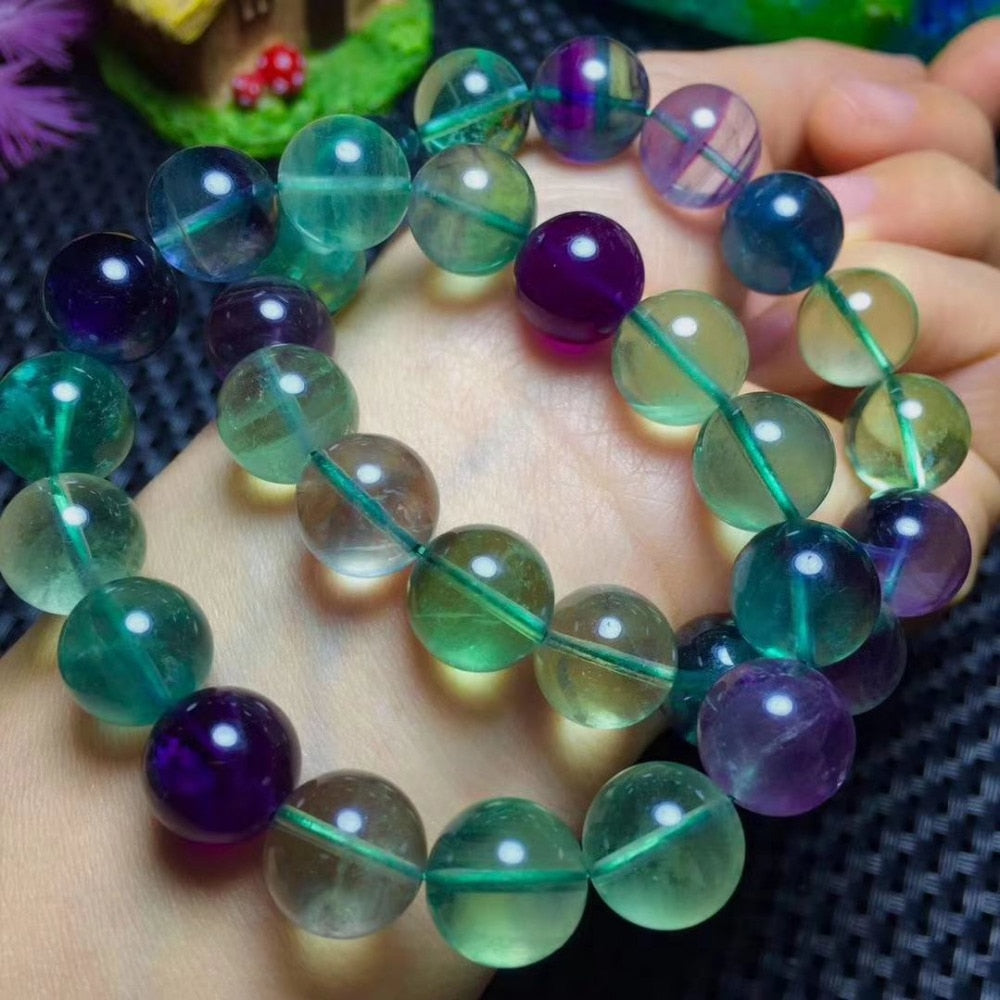 fluorite round 8-14mm multicolor bracelet 7.5inch   beads nature woman 2020