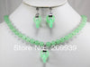 free s beautiful natural light green jade necklace pendant earrings set AAA