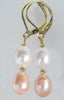 free shipiing 9x12mm white pink south sea natural drop pearl earring 14K/20