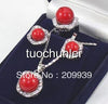 Beautiful Red shell Crystal Necklace Earring Ring Jewelry Set