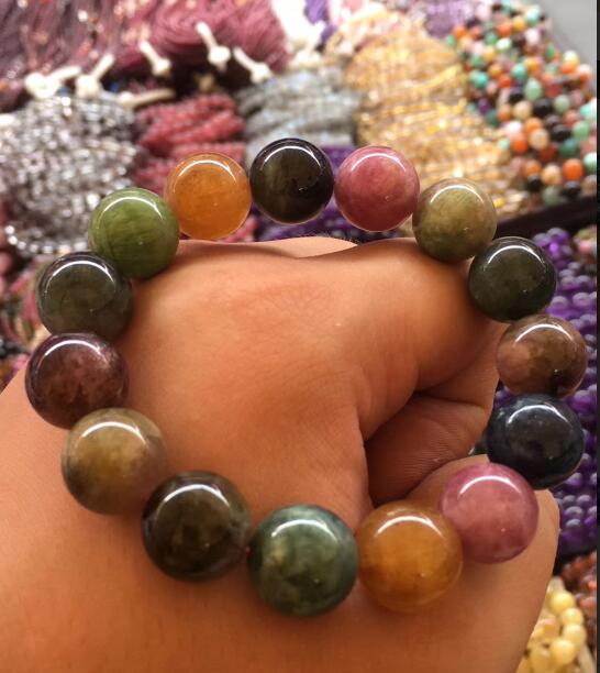 Natural 14mm Natural multicoloured Tourmailne Crystal Beads Bracelet 62.5g