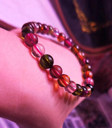 Wholesale prices 100% Natural Top Natural multicoloured Tourmailne Crystal Beads Rubellites Bracelet 7mm about14g