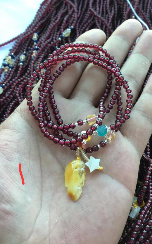 Wholesale prices 3.7-3.8mm Four circles 100% Natural Garnet Beeswax Crystal Beads Bracelet