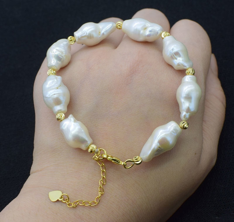 frershwater pearl reborn keshi white 15-20mm bracelet 8inch   beads nature gemstone