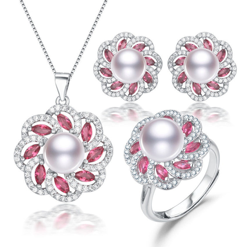 fresh water cultured 925 sterling silver bridal real pearl necklace and earring set natural pearl jewelry set