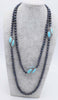 freshwater pearl BLACK near round 8-9mm and green howlite turquoise necklace 50inch   beads nature