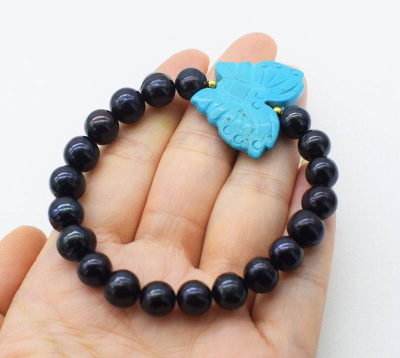 pearl black near round turquoise butterfly bracelet 7.5inch   beads nature FPPJ