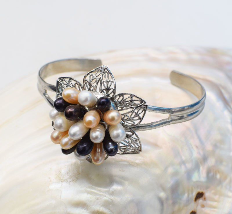 pearl flower rice multicolor bracelet 7.5inch   beads nature
