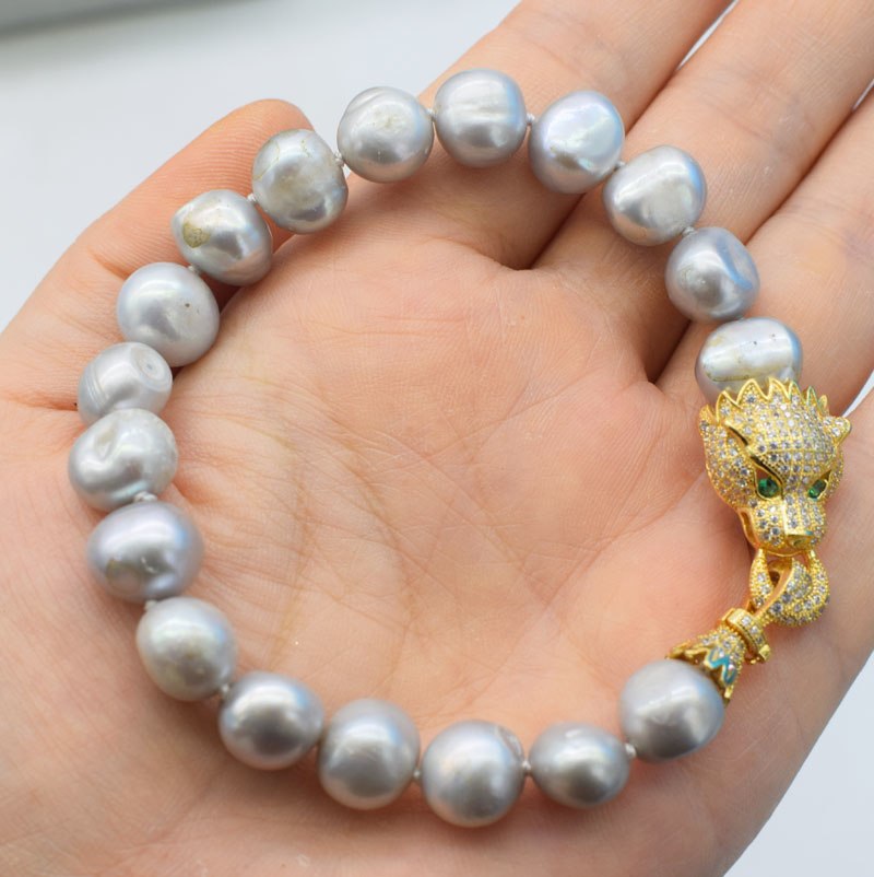 pearl gr baroque 9-13mm bracelet leopard hook 8inch   beads nature