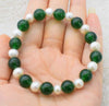 pearl /green jade near round 10mm bracelet 7.5inch   beads nature