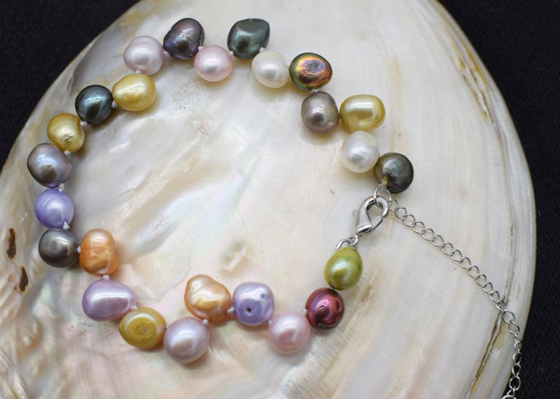 pearl multicolor baroque 7-9mm bracelet 7.5inch   beads nature handcraft